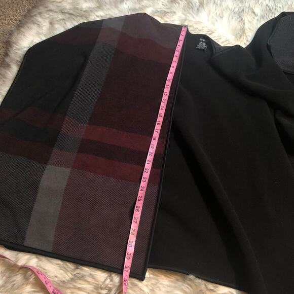 Ike Behar Checkered Plaid Red, Gray, Black Reversible Poncho Wrap - Picture 6 of 10